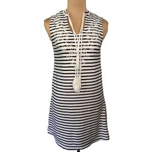 MNG Mango Blue and White Striped Split Neck Shirt Dress, Size S
